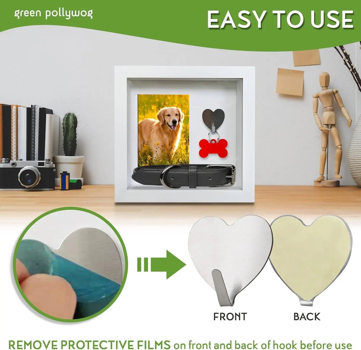 Green Pollywog Pet Memorial Shadowbox | Collar, Tag & Photo Keepsake