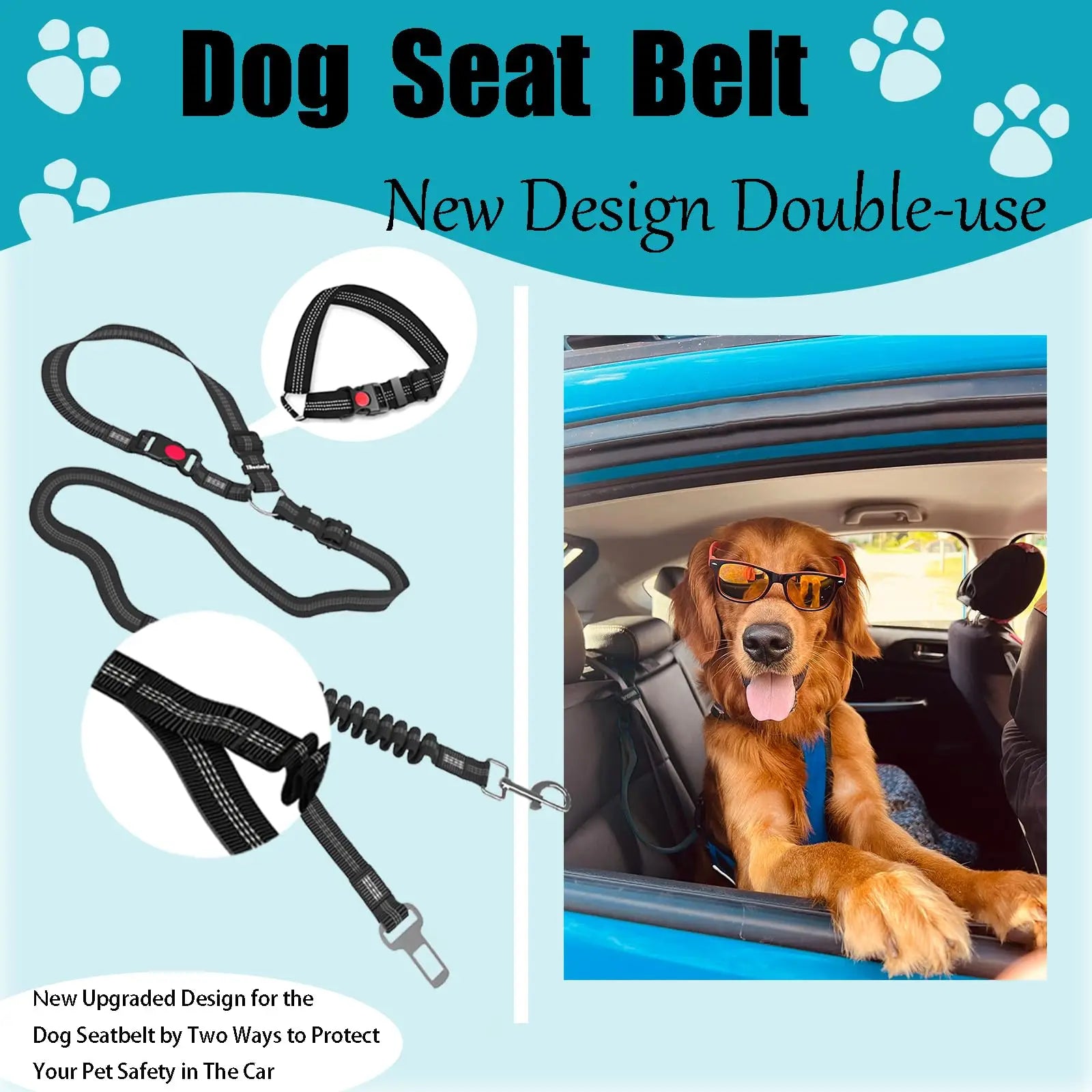 Adjustable Heavy-Duty Dog Car Seat Belt – Striped Nylon Safety Leash for Large Dogs