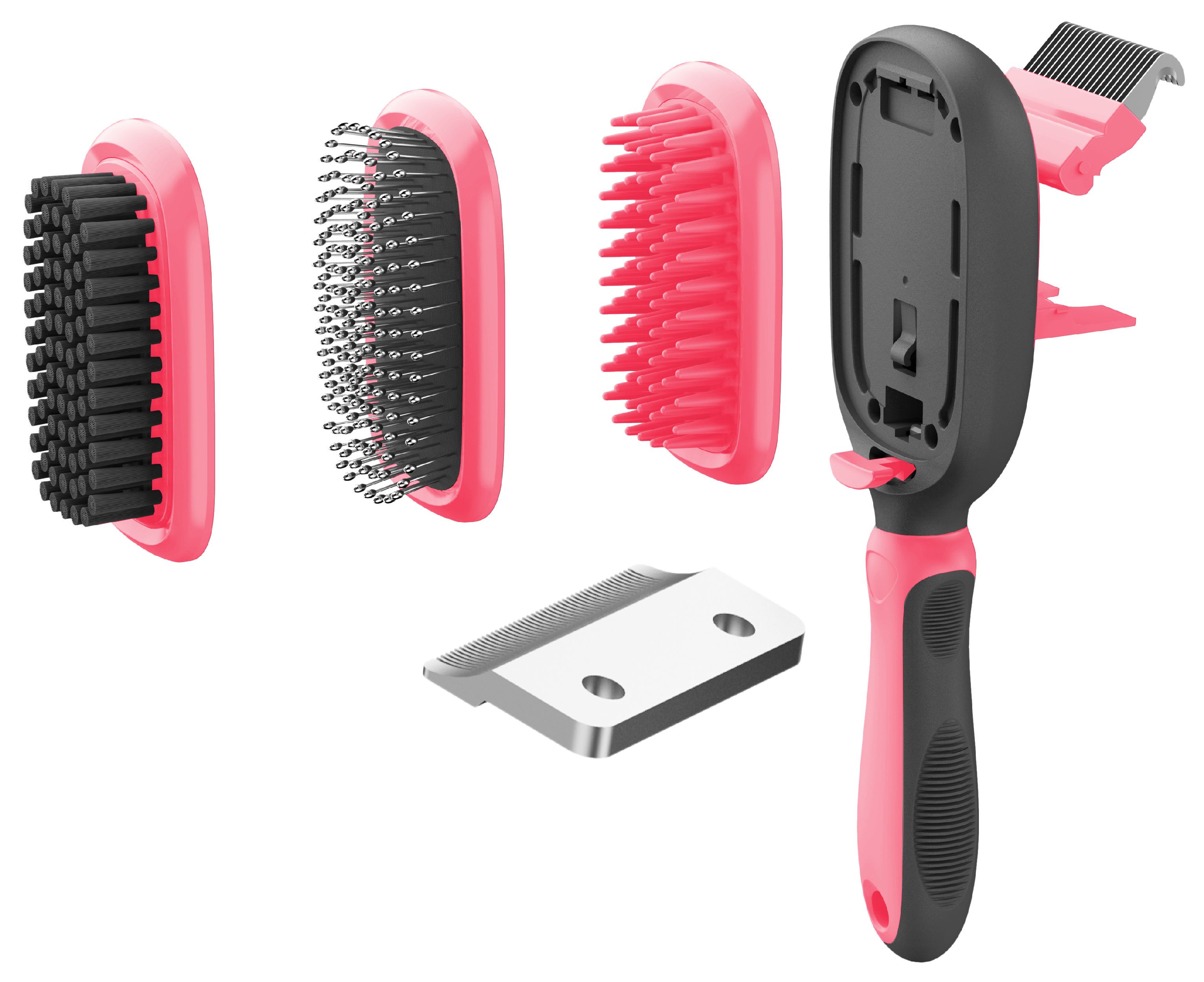 Pet Life ® 'Conversion' 5-in-1 Interchangeable Dematting and Deshedding Bristle Pin and Massage Grooming Pet Comb